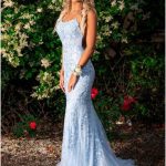 Buy Mermaid Long Spaghetti Straps Light Blue Prom Dress with .