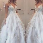 V-neck Appliques A-Line/Princess Tulle Prom Dresses - | Save Up To .
