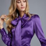 Purple satin fitted bow blouse (With images) | Satin bow blouse .
