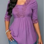 Half Sleeve Crochet Detail Purple Blouse (With images) | Ladies .