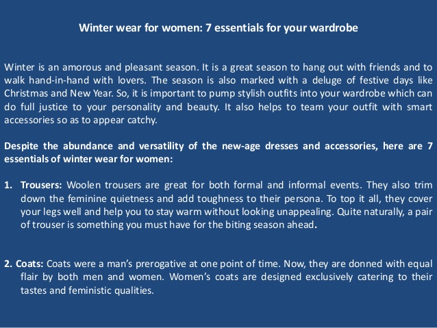 Winter wear for women 7 essentials for your wardro