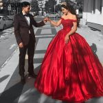 Red Ball Gown Quinceanera Dresses Off the Shoulder Saudi Arabic .