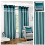 Seattle Faux Silk Teal Eyelet/Ringtop Lined Curtains | 4YH Textil