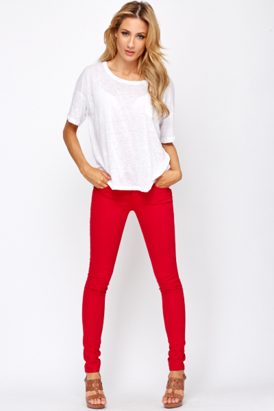 Skinny Fit Red Trousers - Just