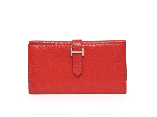 Hermès BEARN 3 FLAPS RED Wallets Leather Red ref.92895 - Joli Clos