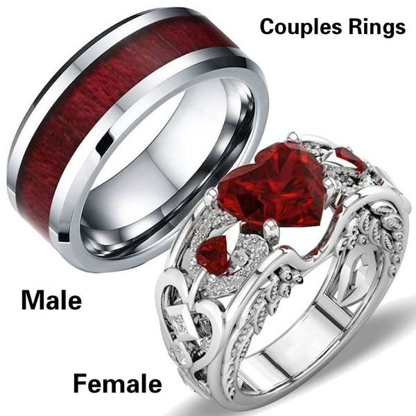 Size 5-12 Charm Couples Rings 316L Titanium Steel Men's Ring Ruby .