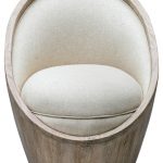 Luxe Mid Century Modern Round Tub Chair | Cream White Light Wood .