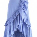 Applause of Ruffle Tiered Frill Hem Skirt in Blue Stripes - Retro .