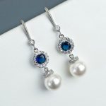 Bridal Earrings Bridal Pearl and Blue Sapphire by CrinaDesign73 .