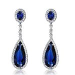 Sapphire Earrings For Fomen,Pear Cut Created Sapphire Drop Earrin