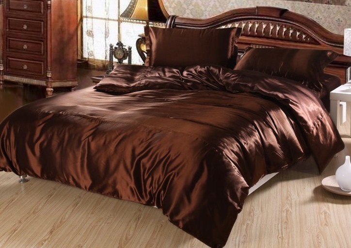 7pcs Luxury brown silk bedding set satin sheets super king queen .