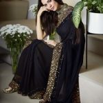 Black Sequin Saree | Party wear sarees online, Georgette saree .