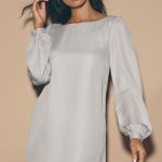 Pretty Light Grey Dress - Shift Dress - Long Sleeve Dress - $42.