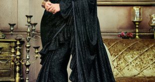 Ruffled Lycra Shimmer Saree in Black : SAU30
