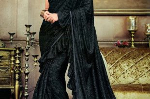 Ruffled Lycra Shimmer Saree in Black : SAU30