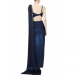 Buy Navy Blue Shimmer Solid Draped Saree online | Looksgud.