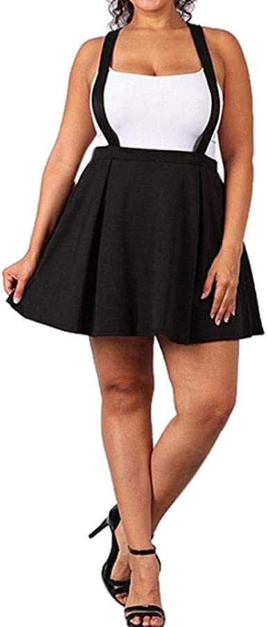 LISTHA Plus Size Strap Mini Pleated Skirt for Women Solid Black .
