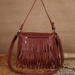 Tassel messenger bag for women, brown leather side bag - BagsWi