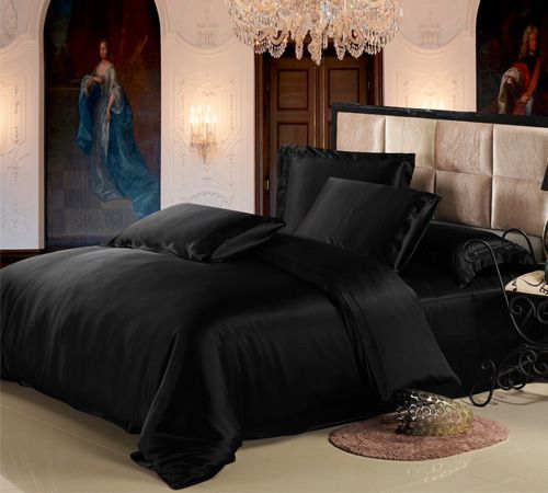 Black color silk sheet set is for sale online. This natural bed .