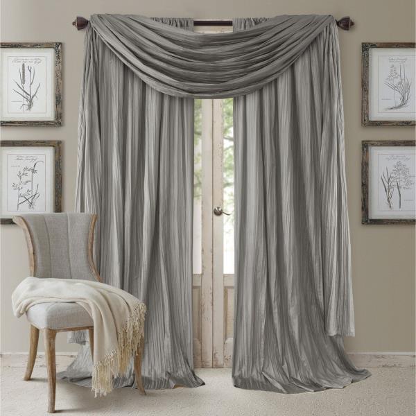 Set 2 Silver Gray Faux Silk Curtains Panels Drapes Pair WITH SCARF .