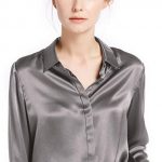 LilySilk Grey Silk Blouse Long Sleeve Lady Shirt 22 Momme Pure .