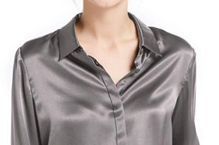 LilySilk Grey Silk Blouse Long Sleeve Lady Shirt 22 Momme Pure .
