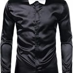 ZEROYAA Men's Luxury Shiny Silk Like Satin Button Up Dress Shirts .