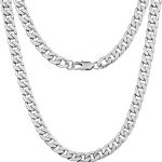 Silvadore 9mm Curb Mens Necklace - Silver Chain Flat Cuban .