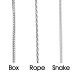 Sterling Silver Chain Box, Snake, & Rope. Lengths 16"-30" CHA