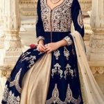 Royal Blue Velvet Silver Designer Anarkali Salwar Suits Golden .