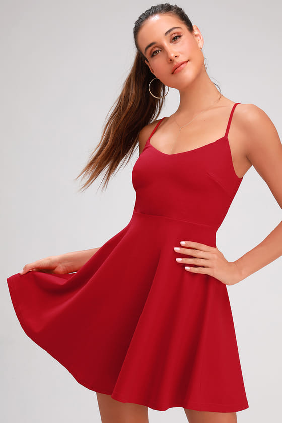 Cute Red Dress - Red Skater Dress - Red Party Dress - Mini Dre