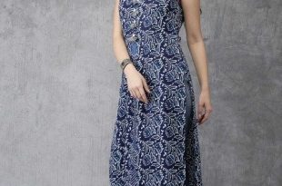 Blue & White Printed Sleeveless A-Line Kurta | Kurta designs women .