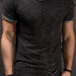 Retro Ripped Detail Basic Short Sleeve Solid Slim Fit T-Shirt for .