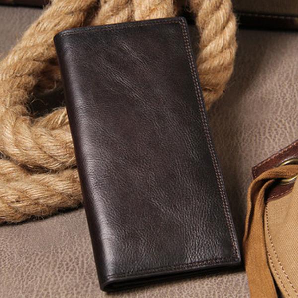 Cool Leather Mens Long Leather Wallet Bifold Slim Wallet for Men .