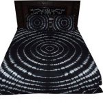 Tie Dye Cotton Mandala Design Bed Sheet Bedroom Decor Black Color .