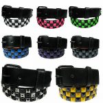 THREE ROW PYRAMID Checkered Belt Mens Womens Studded Belts with .