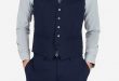 Navy Cotton Blend Performance Stretch Suit Vest | Expre