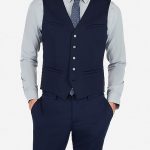 Navy Cotton Blend Performance Stretch Suit Vest | Expre