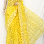 Deep Yellow Handwoven Bengal Kora Tant Cotton Saree (Without .