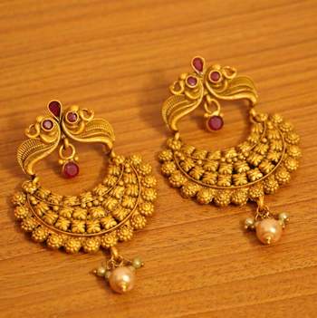Temple Jewellery Gold Plated Ruby Earrings - Sanvi Jewels Pvt. Ltd .