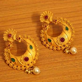 Matt Gold Finish Multicolour Temple Jewellery Earrings - Sanvi .