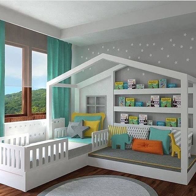 amazing kids room done in turquoise, green, and yellow pinned by .
