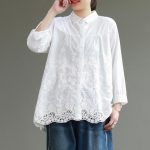 Lace Women Cotton Tops Women Blouse Long Sleeves Loose Style .