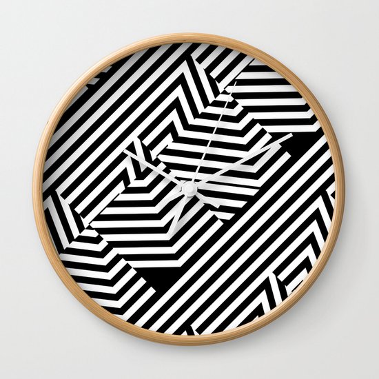 Trendy Black and White Graphic Stripes Wall Clock by .
