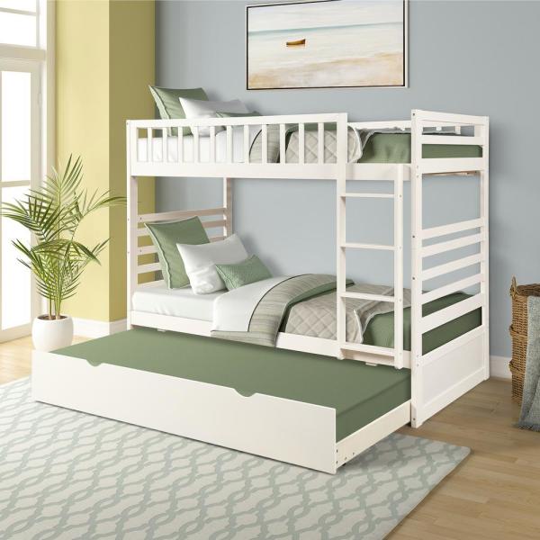 Harper & Bright Designs White Twin Bunk Bed with Trundle Bed and .