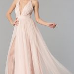 Long Tulle Prom Dress with Low V-Neck - PromGi