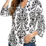 Hount Womens Floral Print Tunic Shirts Casual Notch Neck 3/4 .