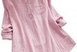 Amazon.com: Women Shirts V Neck 3/4 Sleeve Button Down Cotton .