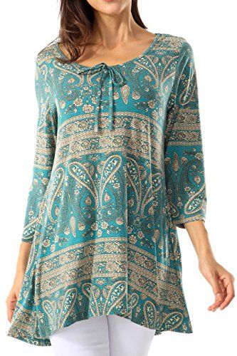 Bzonly Womens 3/4 Sleeve Casual Bohemian Blouses Floral Flare .