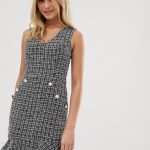 Parisian tweed dress with fluted hem and pearl effect buttons | AS